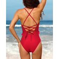 thumbnail image 2 of Charmo Womens Ruffle One Piece Swimsuits Cutout High Cut Bathing Monokini, 2 of 6