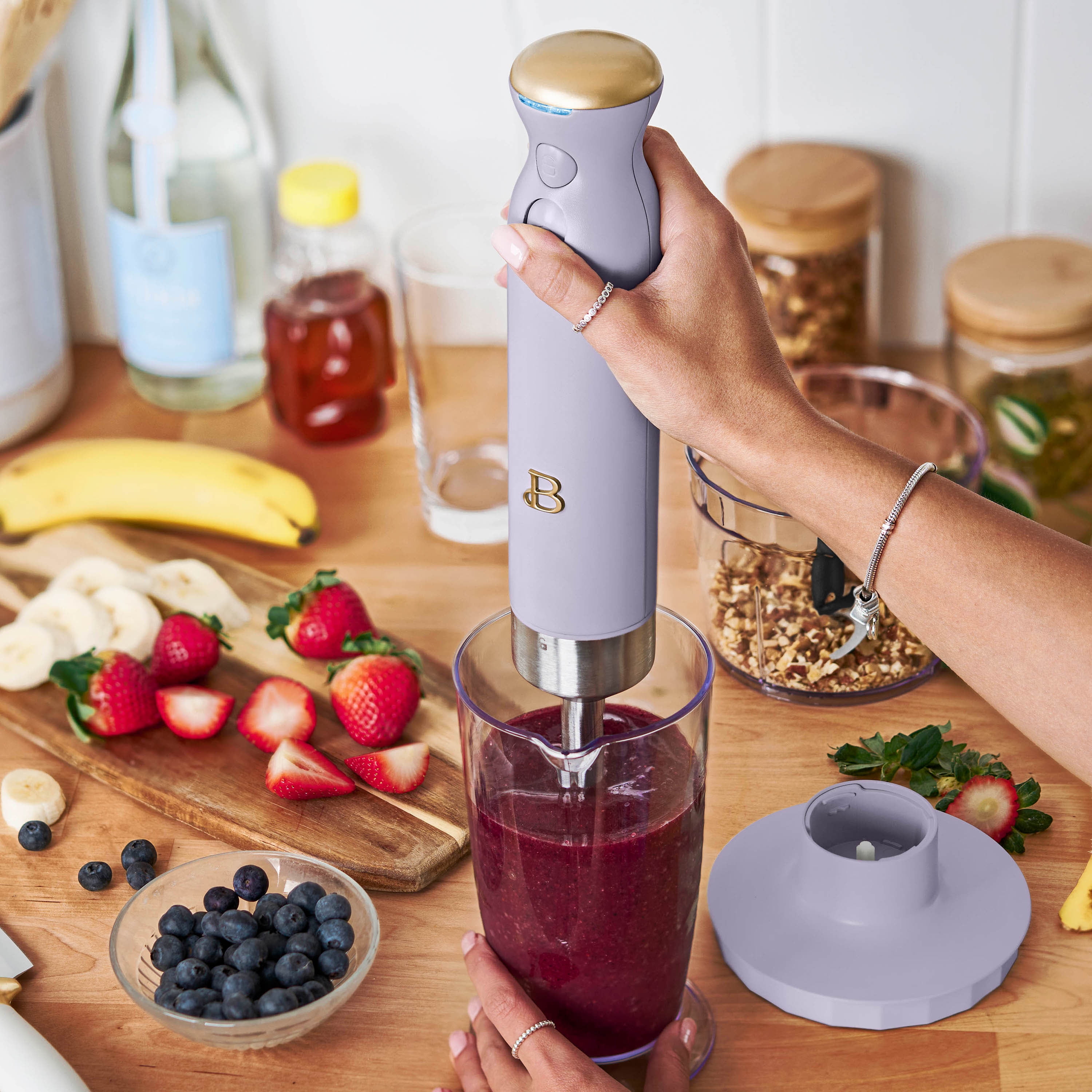 Beautiful Cordless Immersion Blender with Chopper, Whisk & Measuring Cup, Lavender by Drew Barrymore