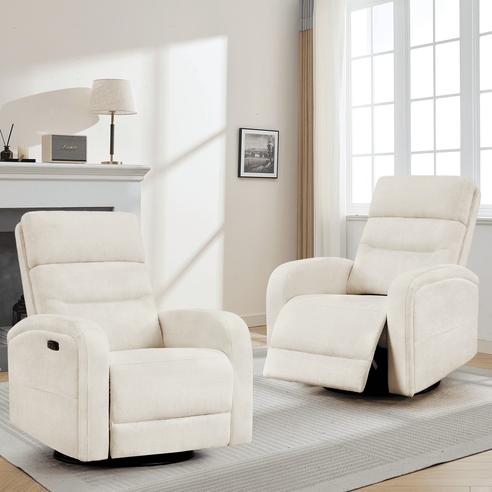 Aemeios Power Swivel Rocker Recliner Chair, Chenille Nursery Recliner for Living Room, Camel