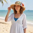 thumbnail image 3 of Jiibva Summer Straw Hat for Women Large Brim Color Matching Sun Hat with Flower Decoration Travel Foldable Bucket Hat for Outdoor, 3 of 7
