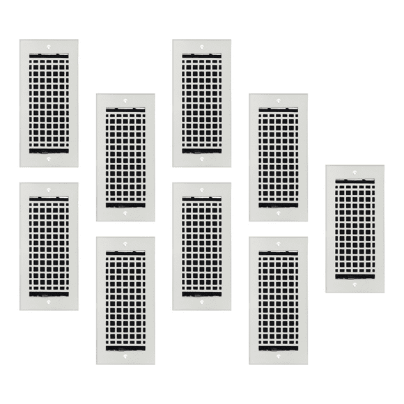 SET OF 9 Mosaic Air Supply Vent 4"x10" Duct Opening (Overall 5-1/2"x 11-3/4") Heavy Gauge Solid Cast Register || Powder Coated White with holes
