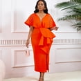 thumbnail image 3 of AURA Plus Size Summer V Neck Ruffle Evening Dress Elegant High Waist Beaded Banquet Party Gown XL XXXL, 3 of 10