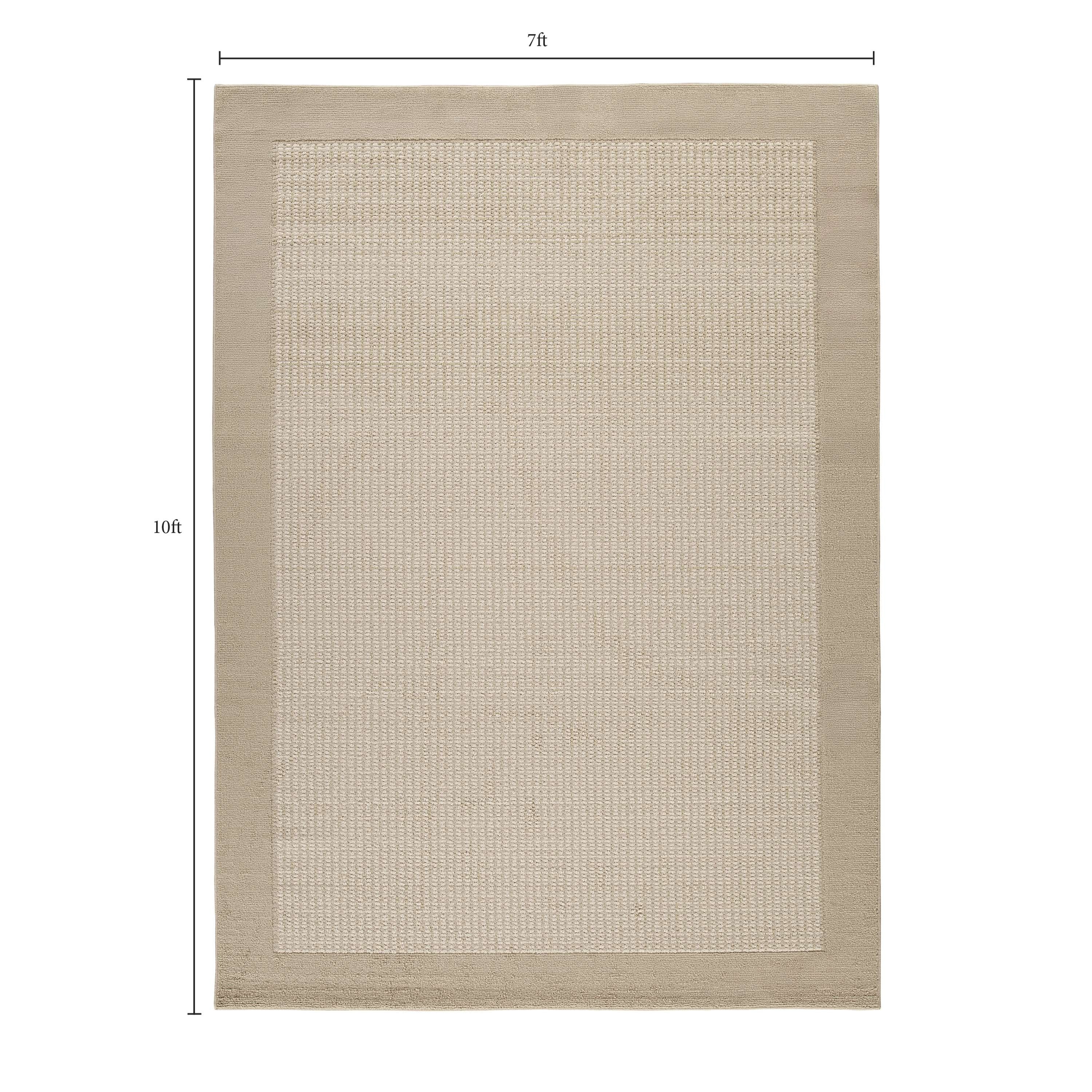 Mainstays Farmhouse Faux Sisal Olefin Beige Border Indoor Living Room Area Rug, 7' x 10'