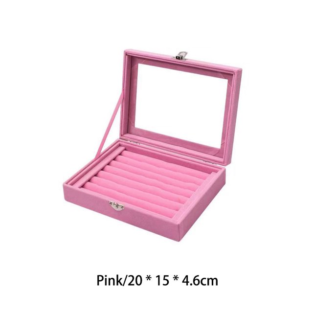 VONKY Lints Jewelry Display Organizer Transparent Window Lid Jewelries Storage Box Earring Rings Holder Home Travel Multifunction Case Pink