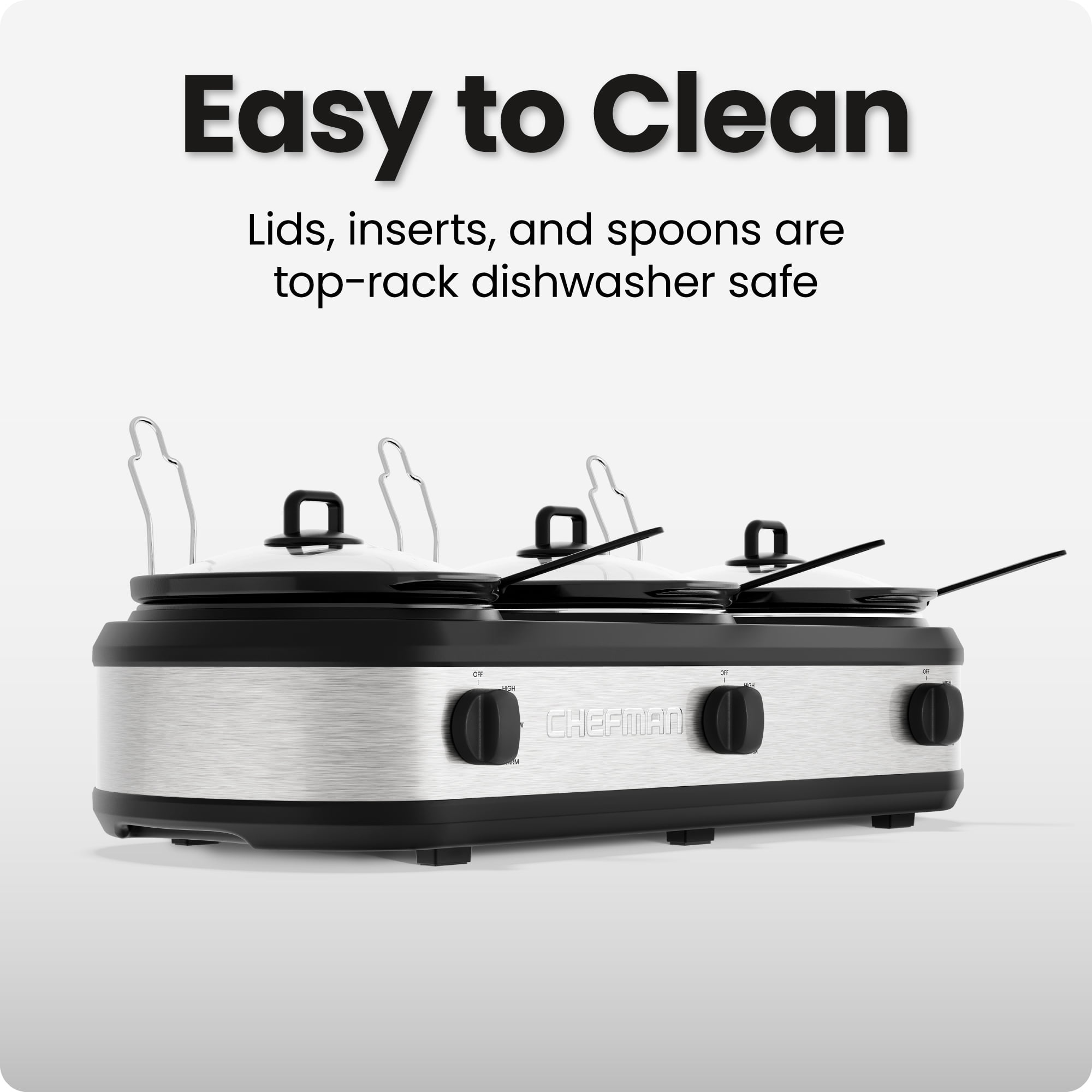 Chefman Triple Slow Cooker & Buffet Server, Three 2.5-Quart Inserts – Stainless Steel