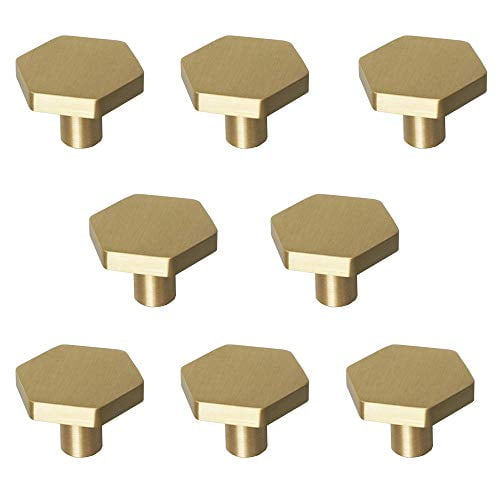 RZDEAL Boutons en Laiton Massif 1-1/10 Pouces pour Armoires à Chaussures Poignées Hexagonales Dorées Brossées pour Commode Tiroir (8 Pcs)