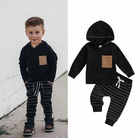 

MANHUJI Toddler Boys Spring and Autumn Seasons Boys Long Sleeve Top and Pants Two Piece Set Of Stripe Pattern Girls Clothes Size 7 Size 10 Girls Clothes Girls Outfits (Black 90)