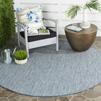 SAFAVIEH Courtyard Morven Chevron Stripes Indoor/Outdoor Area Rug, 7'10" x 7'10" Round, Navy/Grey