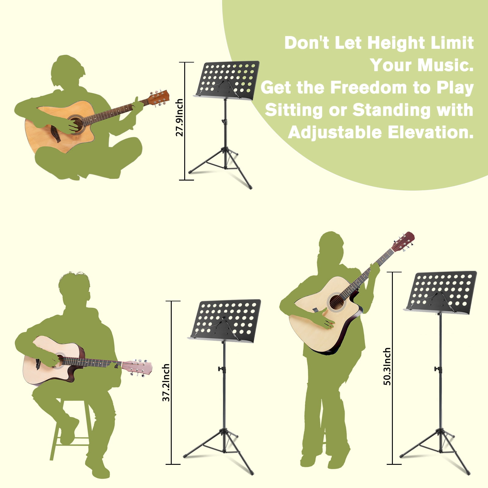 EASTROCK Music Stand Orchestral Sheet Stand with Metal deepened tray Band Stand for Guitar Violin Players,Dark Grey