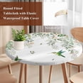 thumbnail image 4 of Green Eucalyptus Leaves Round Tablecloth, Fitted Table Cover with Elastic for 55"-60" Round Tables, Birds Flowers Spring Watercolor Floral Table Cloth Outdoor Dinning Party Waterproof Tablecloths, 4 of 7