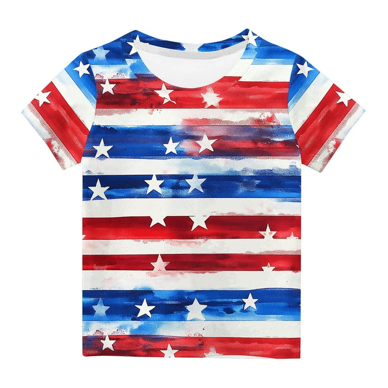 MKOSPLRT Kids' Patriotic T-Shirt Stars Stripes Independence Day