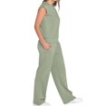 thumbnail image 2 of Traje Informal de Dos Piezas para Mujer, Cuello Alto, Pantalones Anchos, Ideal para Vacaciones y Viajes Verde L, 2 of 10