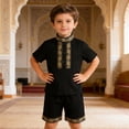 thumbnail image 2 of Bainana Toddler Boys 2 Pieces Outfit Set Floral Print Short Sleeve Crew Neck Shirts And Shorts Set Comfortable Leisure Little Boys Festival Holiday Daily Wear Black Size 6-7 Years, 2 of 9