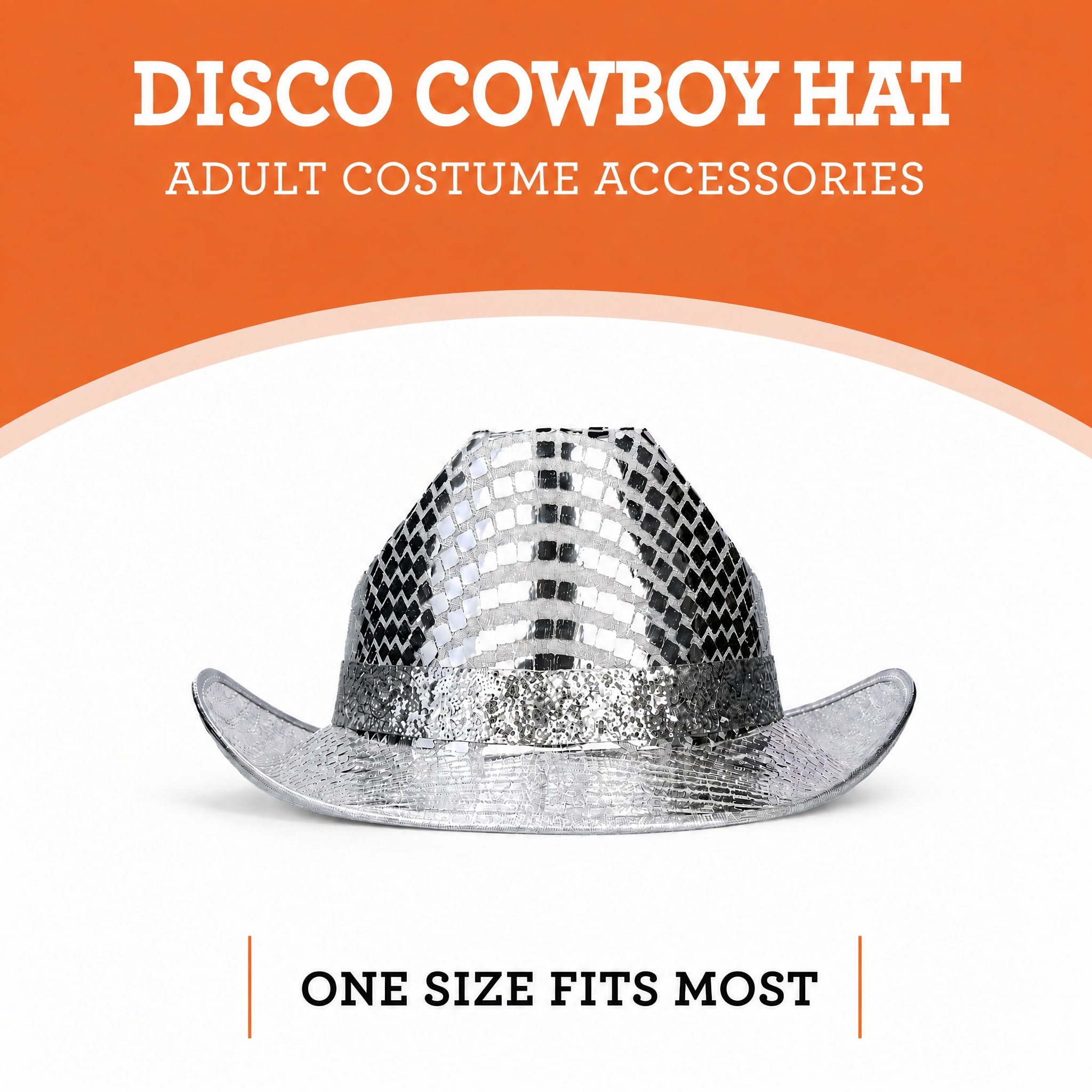 Disco Cowboy Hat Costume Accessory for Adults, Silver, Halloween by Way To Celebrate