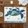 thumbnail image 2 of Blue Teal Coastal Turtle Placemats for Dinning Table Set of 4, Summer Beach Starfish Nautical Burlap Kitchen Place Mats Waterproof Cloth Table Mats, Indoor Outdoor Placemats Easy Clean Dinner Decor, 2 of 8