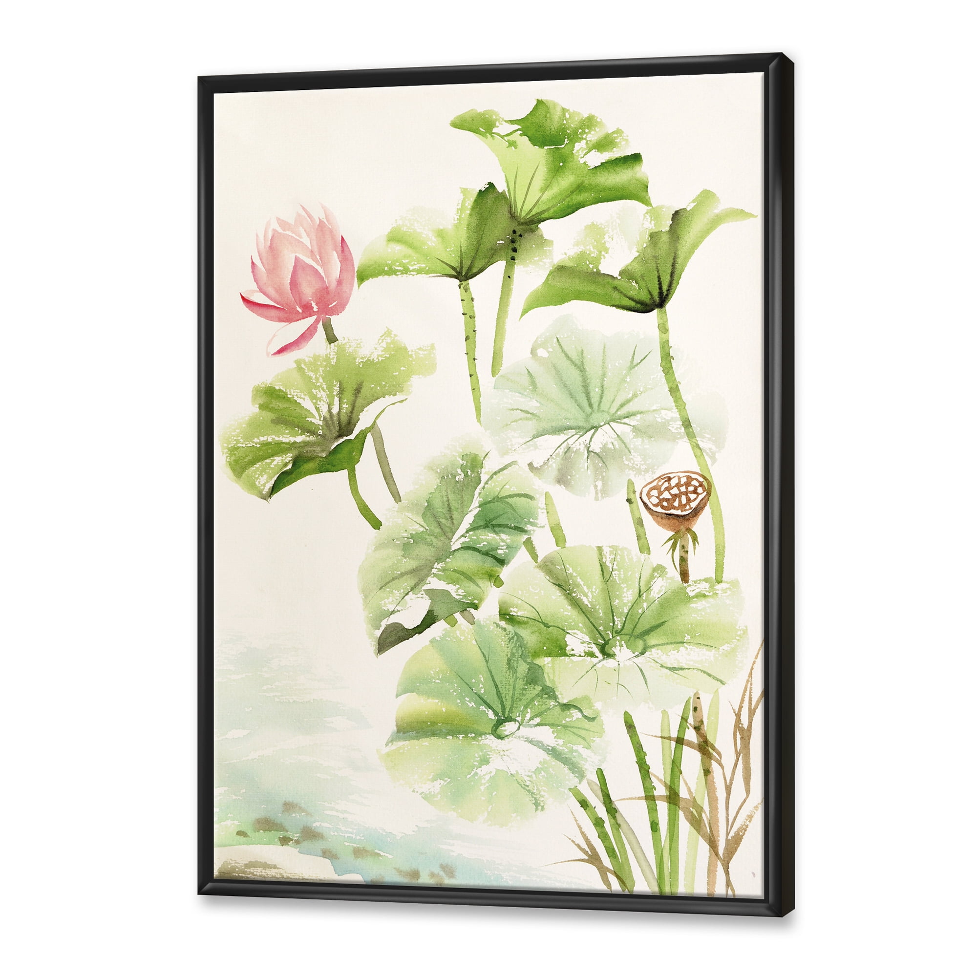 Designart 'Ancient Pink Lotuses In The Pond IV' Traditional Framed Canvas Wall Art Print