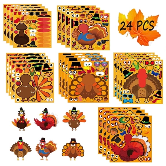 Thanksgiving Turkey Stickers DIY Crafts Make A Turkey Stickers Thanksgivings Party Games Favors Supplies 24 Sheets