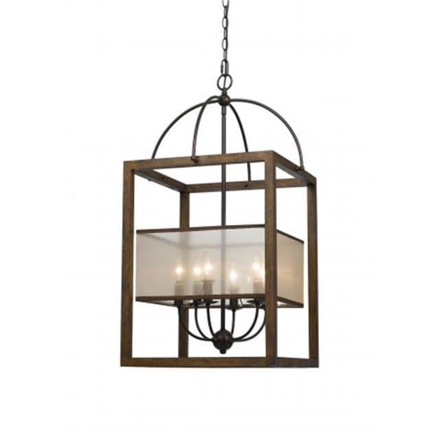 60W X 6 Mission Rectangular Lantern Wood/Metal Chandelier