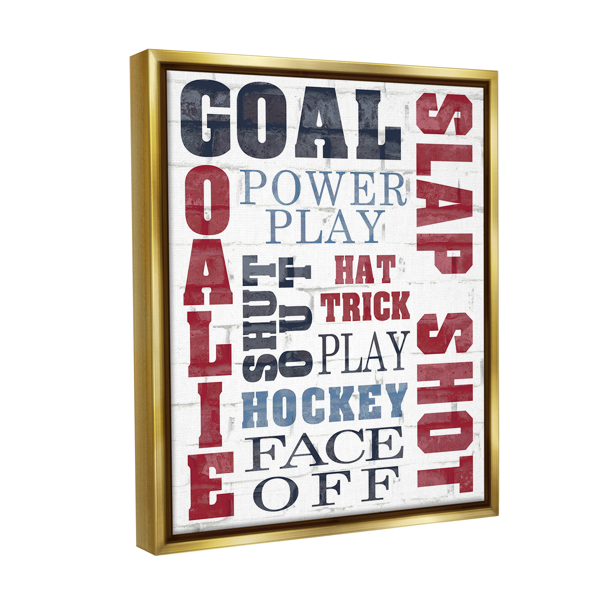 Stupell Industries Patterned Hockey Phrases Sports Painting Gold Floater Framed Canvas Art Print Wall Art, 25 x 31