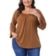 thumbnail image 1 of Blusas de mujer de talla grande Agnes Orinda, con mangas largas, panel de ganchillo, diseño calado, plisadas y casuales, 1X marrón, 1 of 5