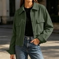thumbnail image 2 of Admvng Women's Cropped Shacket Jacket Lapel Button Down Comfortable Chest PocketCasual Long Sleeve Ladies Coat Outerwear, 2 of 8