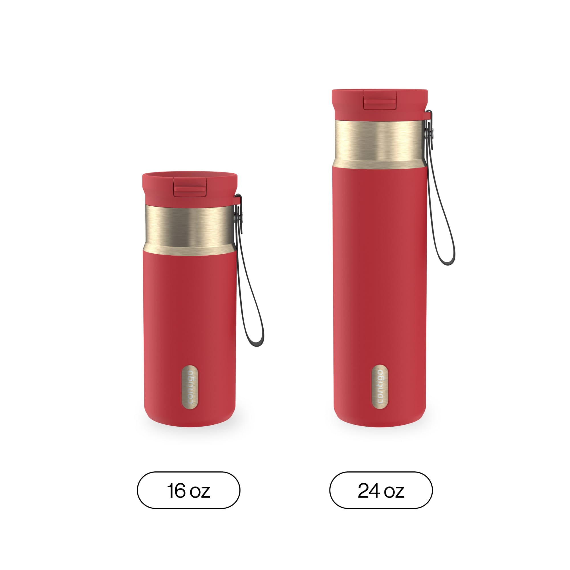 Contigo 24 oz SnapSeal Leak-Proof Stainless Steel Water Bottle – Keeps Drinks Hot & Cold, Reusable Straw, Spill-Proof for Bags, Carry Strap, Red/Champagne