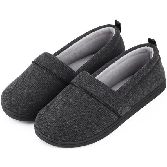 EverFoams Womens' Memory Foam Comfort Knit House Shoes Light Weight Terry Cloth Loafer Slippers with Anti-Skid Rubber