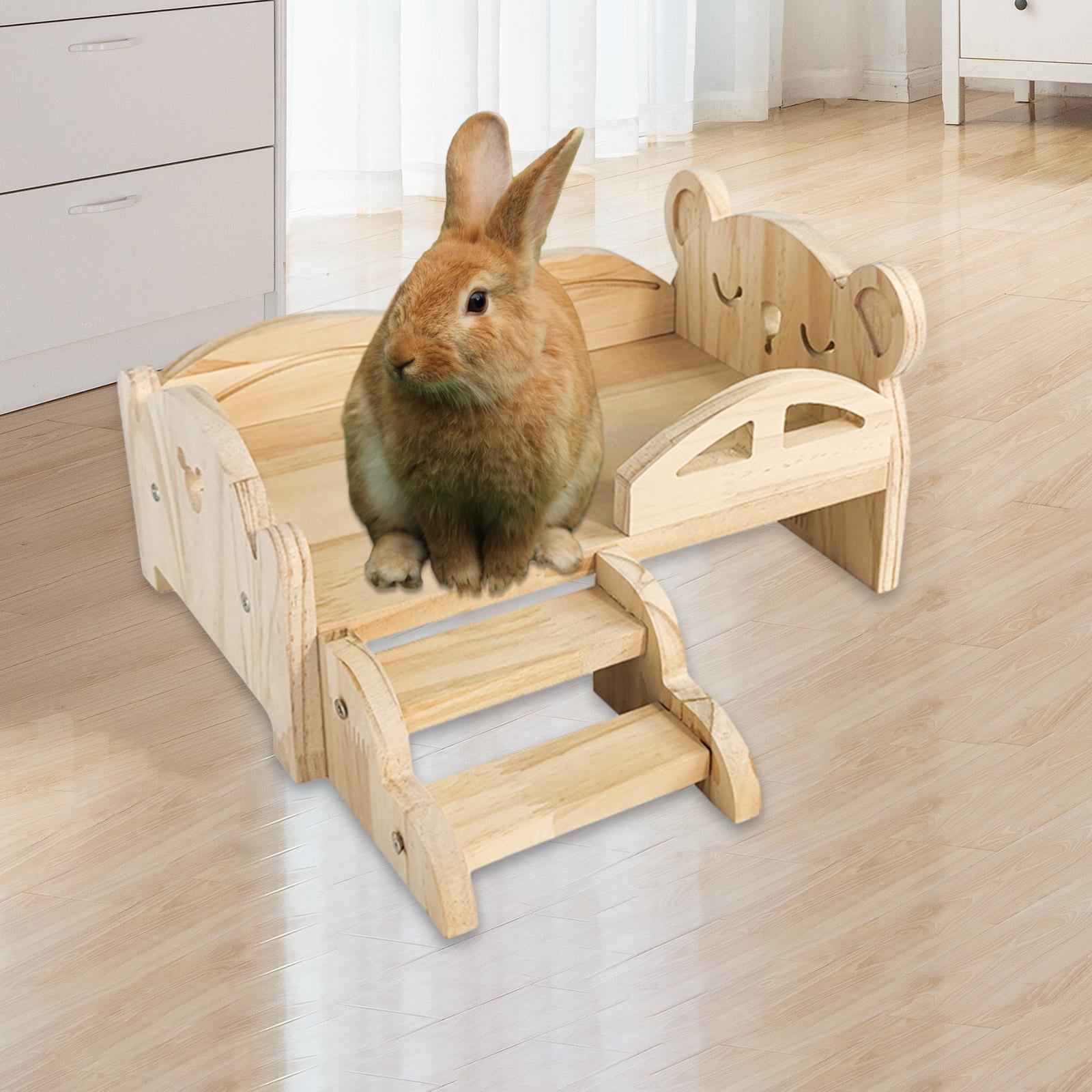 Wooden Guinea Pig Bed Small Animals Bed Durable with Steps Playing Sleeping Hiding Hideout for Rabbits Chinchillas Hedgehogs Small Bear