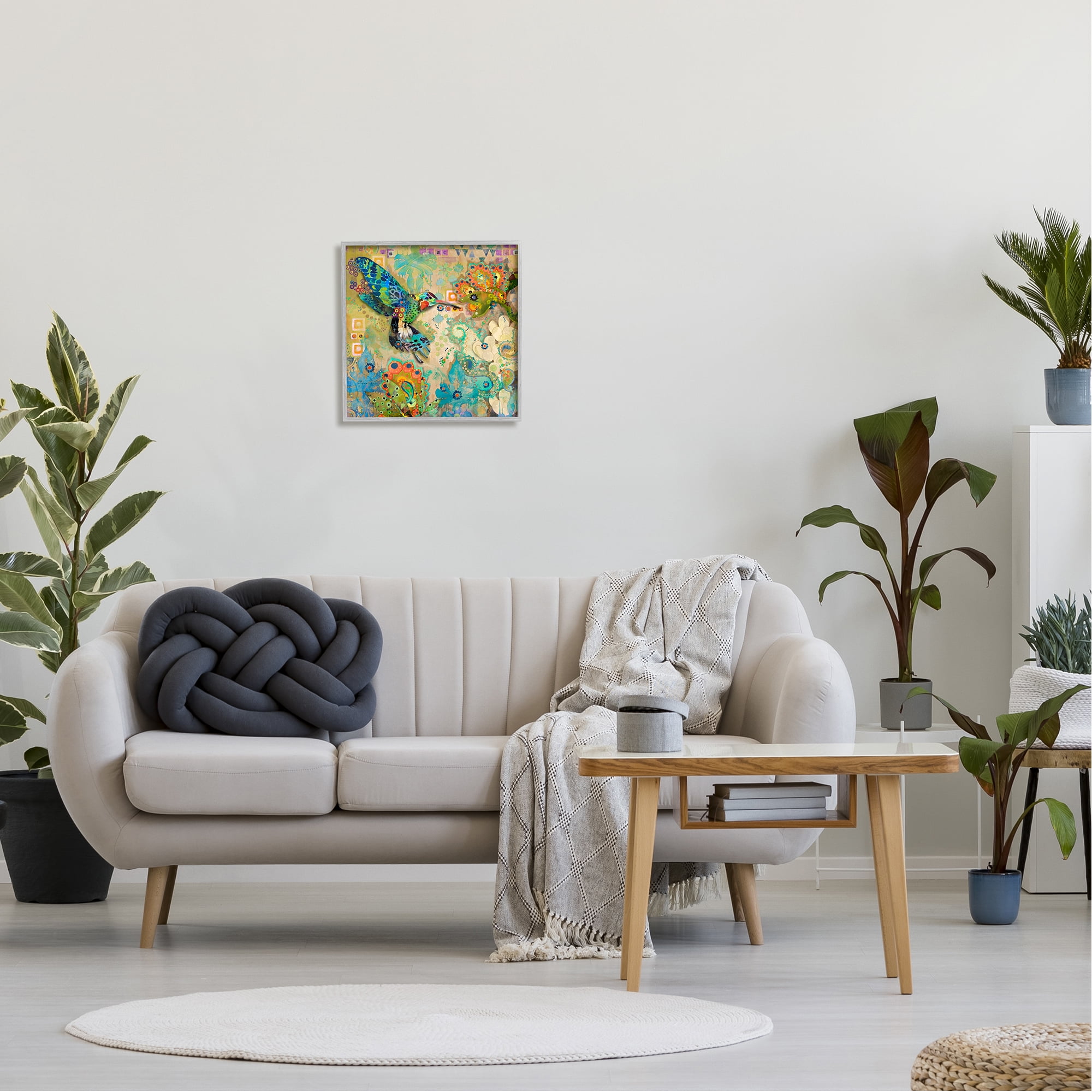 Stupell Industries Boho Hummingbird Pattern Animals & Insects Painting Gray Framed Art Print Wall Art, 17 x 17