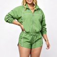 thumbnail image 6 of Womens Tracksuit 2 Piece Sets,Zip Up Cropped Jacket with High Waist Shorts,Long Sleeve Athletic Sweatsuits,Casual Summer Outfits for Workout Travel Light Green XXL, 6 of 8