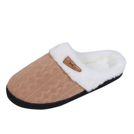 KELINFONG Womens Mens Knit Slippers Memory Foam Comfort Fuzzy Plush Lining Slip on House Shoes