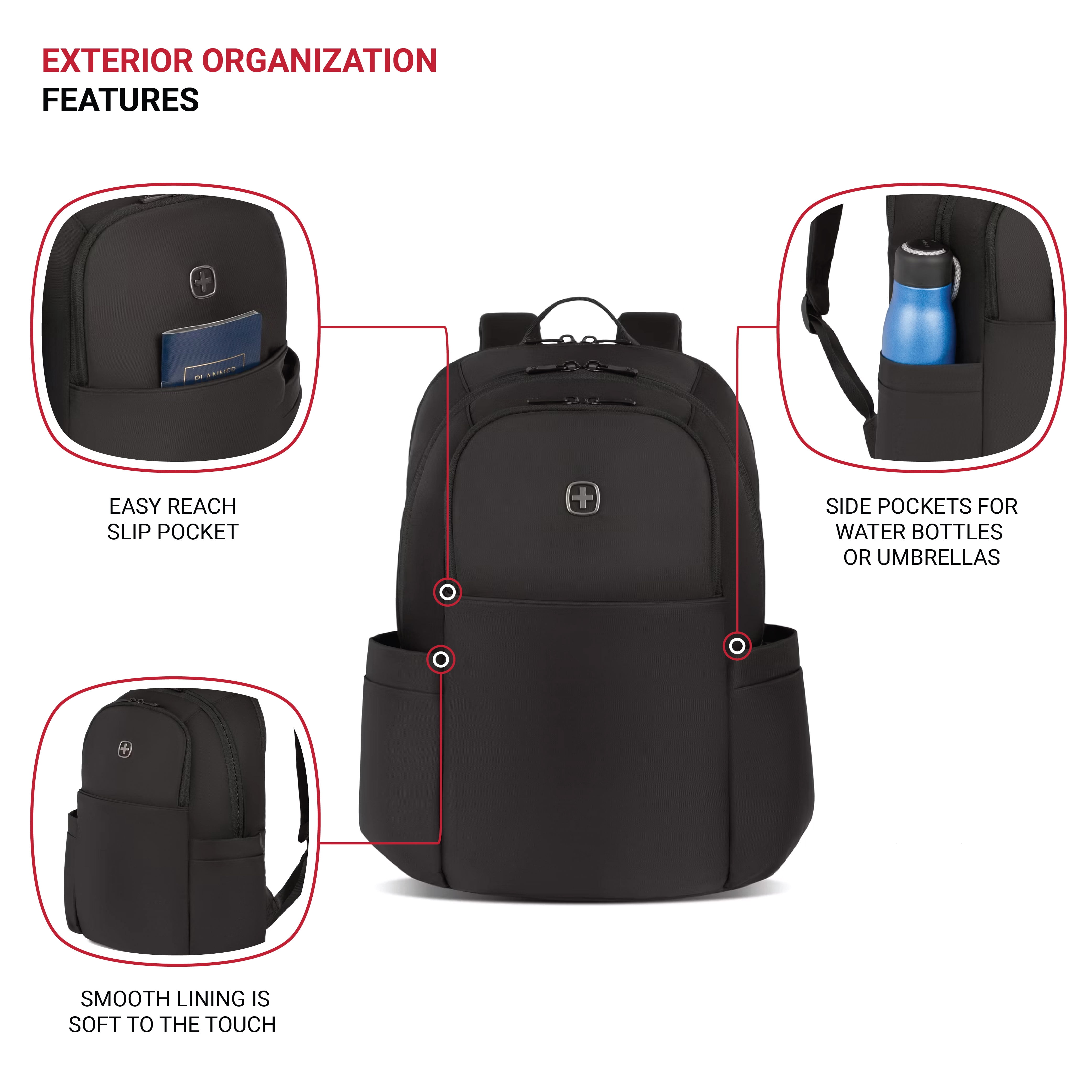 SWISSGEAR Bloom Laptop Backpack, Compact/Lite for Men/Women, College/Office/Everyday, Black/Black