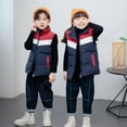 thumbnail image 2 of XBASW 3-10Y Girls Boys Puffer Cotton Vest Stand Collar Sleeveless Jacket Varsity Style Color Blocking Waistcoat for Toddler Kids, 2 of 10
