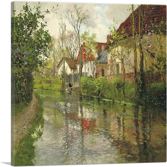 ARTCANVAS Cottages By a River Canvas Art Print by Frits Thaulow - Size: 18" x 18" (0.75" Deep)
