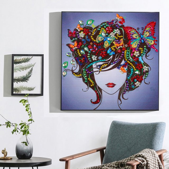Cuadros Decorativos 5D DIY parte taladro diamante pintura pelo corto chica forma especial resina dibujo DQrwqpou Nuevos Originales