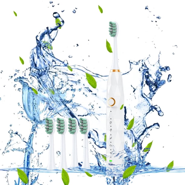 Cepillo de dientes eléctrico con 5 cabezales de repuesto | 5 modos de limpieza | Temporizador inteligente de 15 velocidades | Cepillo de dientes sónico recargable, resistente al agua IPX8 | Baterí