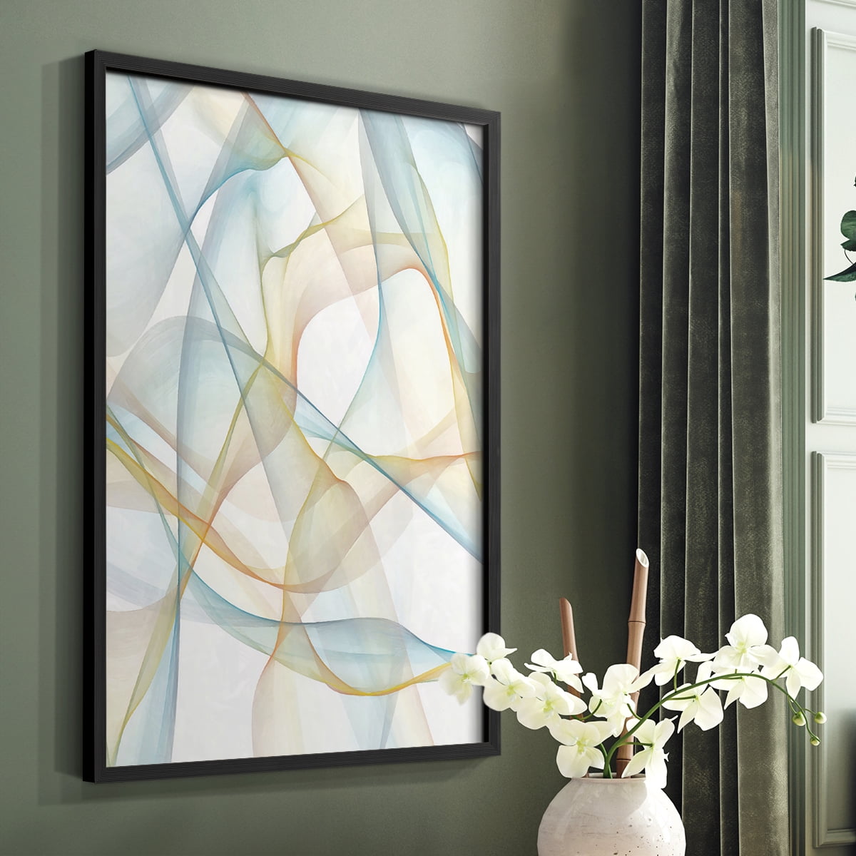 Curves and Waves III Framed Print in Black Solid Wood Framed Print No Nail Hanging