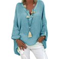 thumbnail image 1 of Haut Chemise au Crochet Col en V Blouse en Lin Chemise Style Bohème en Forme de H Tenue de Vacances, 1 of 9