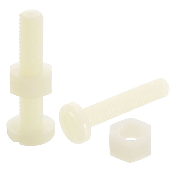 50Sets Nylon Screw Nut Assortment, M6-1x30mm Slotted Pan Head Screws & M6 Nuts
