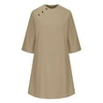 thumbnail image 5 of WREESH Womens Summer Cotton Linen Dress Fashion Casual Solid Color 3/4 Sleeve Button V Neck Dress Beach Dresses Khaki, 5 of 6