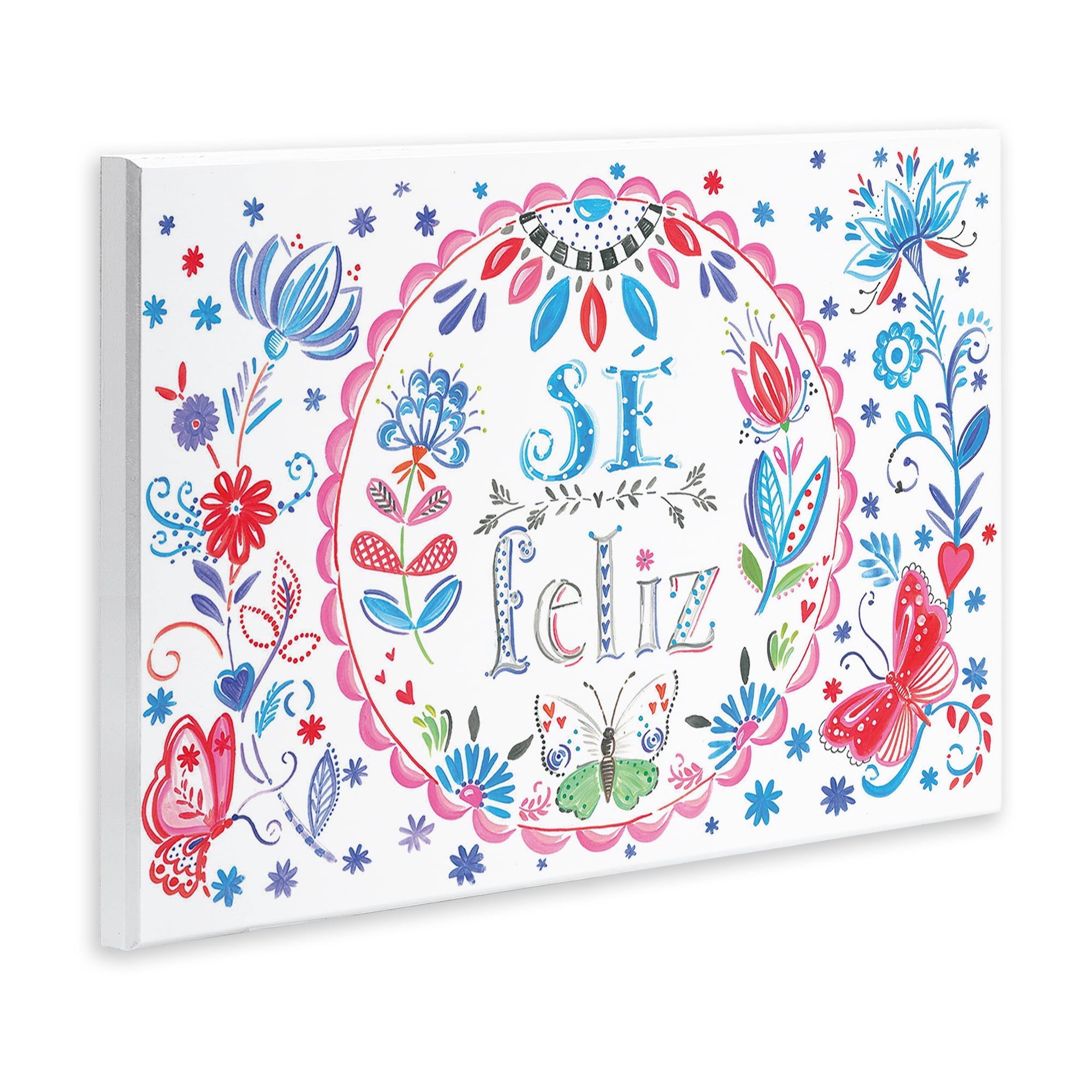 Stupell Industries Se Felices Mariposas Florales Inspirational Quotes & Sayings Drawing Unframed Art Print Wall Art, 19 x 13