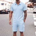 thumbnail image 2 of Zenithor Men's 2 Piece Rib Collar Shirts and Cargo Shorts Set Textured Short Sleeve Top Match Set Summer Beach Outfits S-3XL, 2 of 6