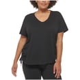 thumbnail image 1 of Calvin Klein Womens Textured Side Ruched Embellished T-Shirt, Black, Plus Size, 2X, 1 of 1