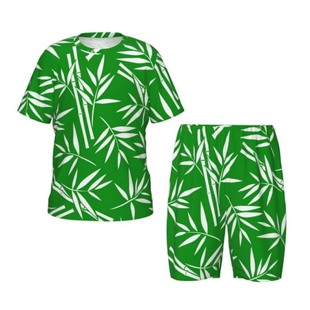Luyuia Bamboo Print Girls  2-Piece Tie-Dye Pajama Set  Cute Summer Loungewear with Shirt and Tank Shorts Nightwear-XX-Large