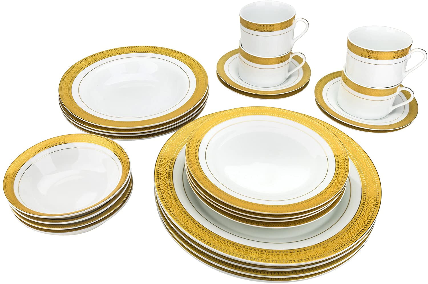 Majestic Porcelain GoldPlated Dinnerware Set, Dinner Service for 4, 24