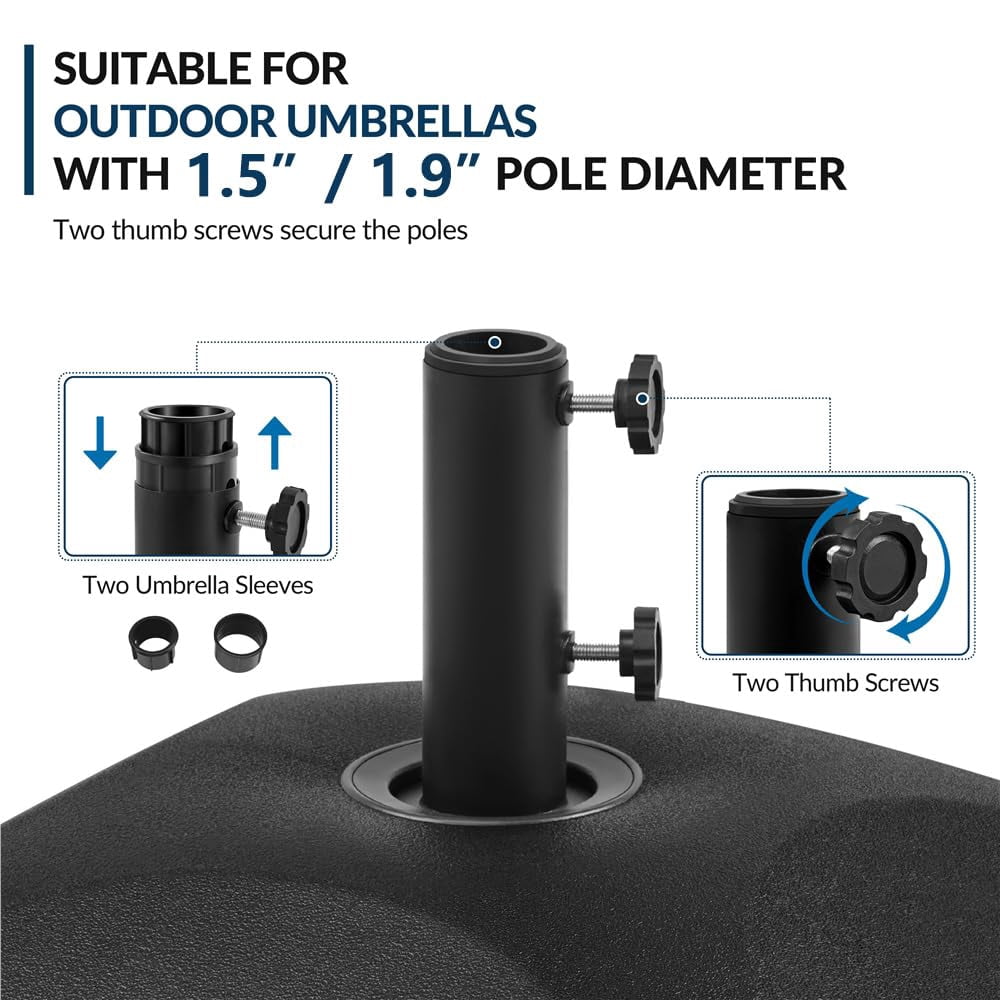 Heavy Duty Fillable Umbrella Base 123lb Capacity, Patio Umbrella Stand with 4 Wheels and 2 Lockable Casters, Outdoor Umbrella Holder for Deck Poolside Garden Backyard, Black