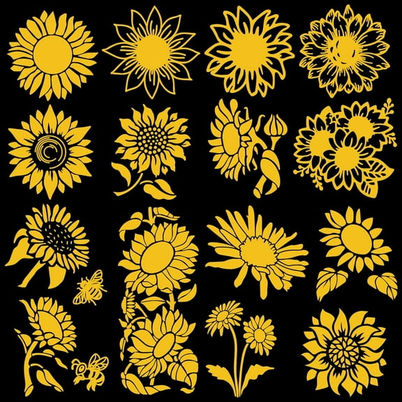 4 Styles Sunflower Decals 20 * 20cm Gold Sunflower Car Sticker Summer Car Bumper Stickers Motorcycle Decoration Waterproof Reflective Self-Adhesive Automotive Exterior Decoration for Truck DIY