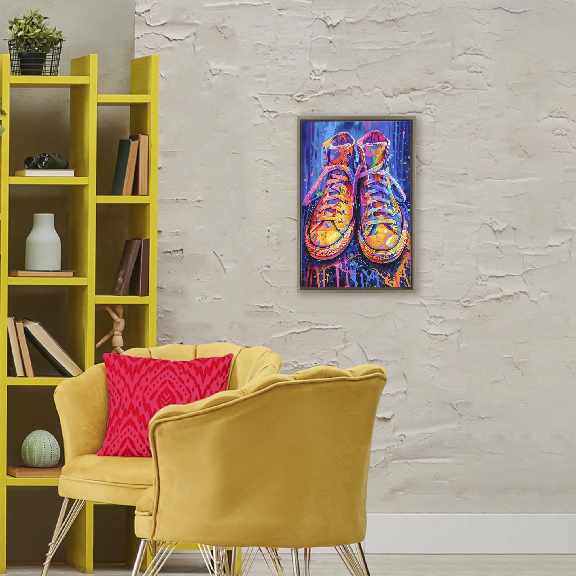 Stupell Industries Moody Converse with Neon Splash Brown Framed Floater Canvas Wall Art, design by Creative Studio