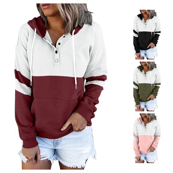 Yuhangmm Womens Hoodies Pullover Zip Up Hoodie Pullover Long Sleeve Pocket Drawstring Casual Sweatshirt for Comfortable Winter Style with Cozy Feel Red XL