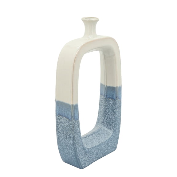 Sagebrook Home Ceramic 18" Vase with Cut-out, Sky Blue/White